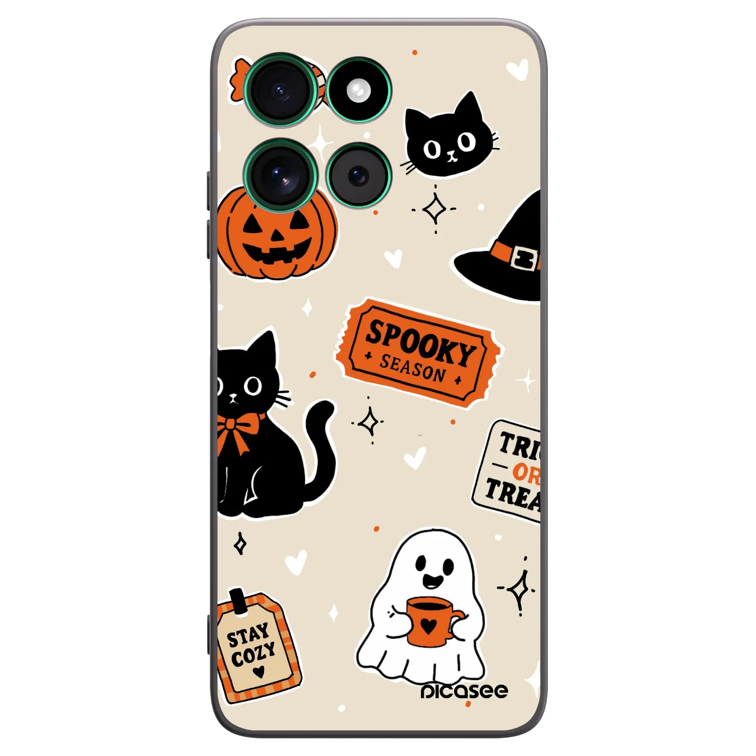 Picasee silikonowe czarne etui na Motorola Moto G57 Power - Halloween stickers