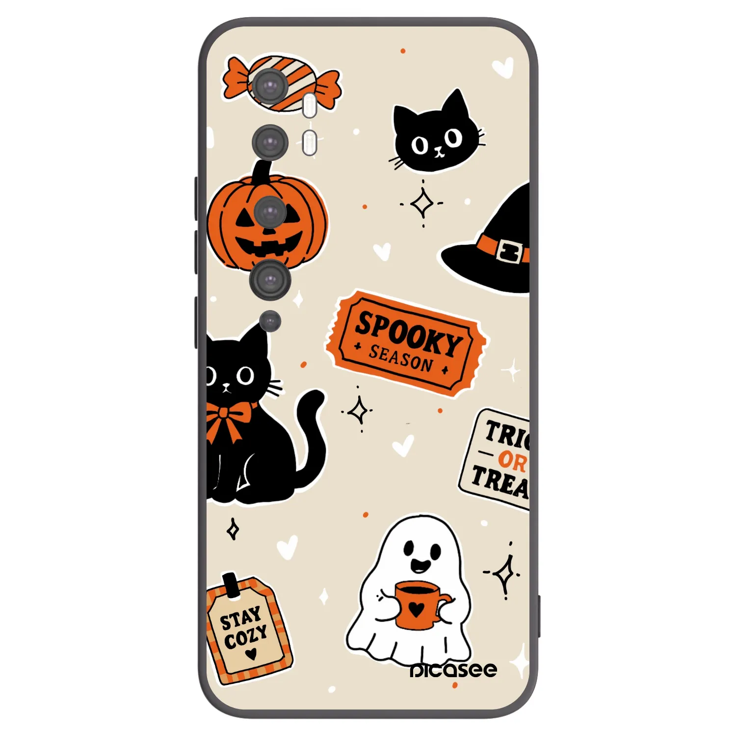 Picasee silikonowe czarne etui na Xiaomi Mi Note 10 (Pro) - Halloween stickers