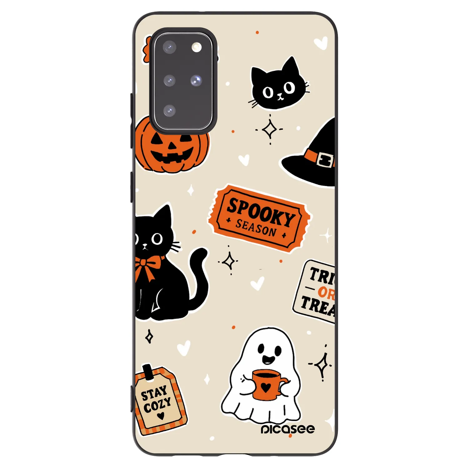 Picasee silikonowe czarne etui na Samsung Galaxy S20+ G985F - Halloween stickers