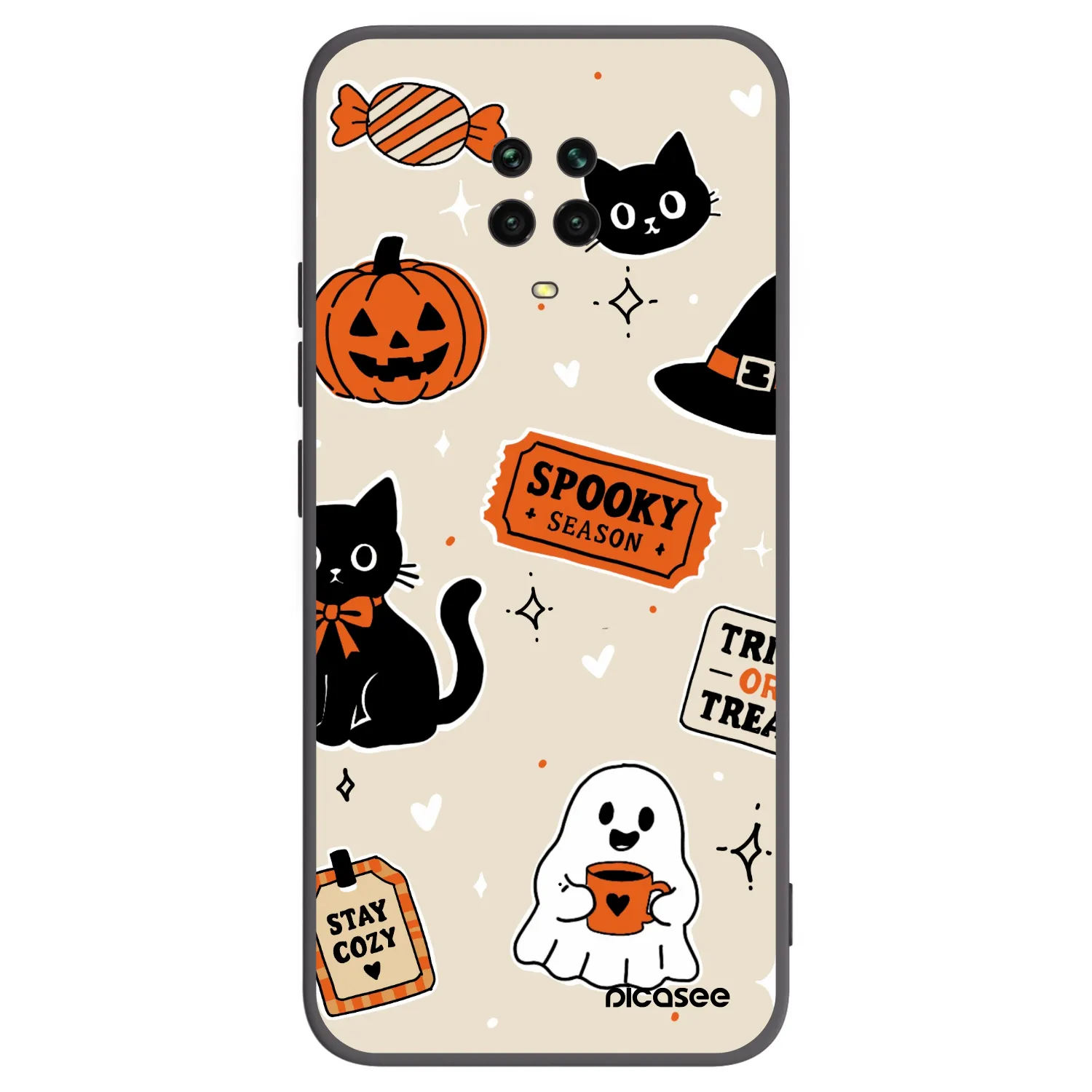 Picasee silikonowe czarne etui na Xiaomi Redmi Note 9S - Halloween stickers