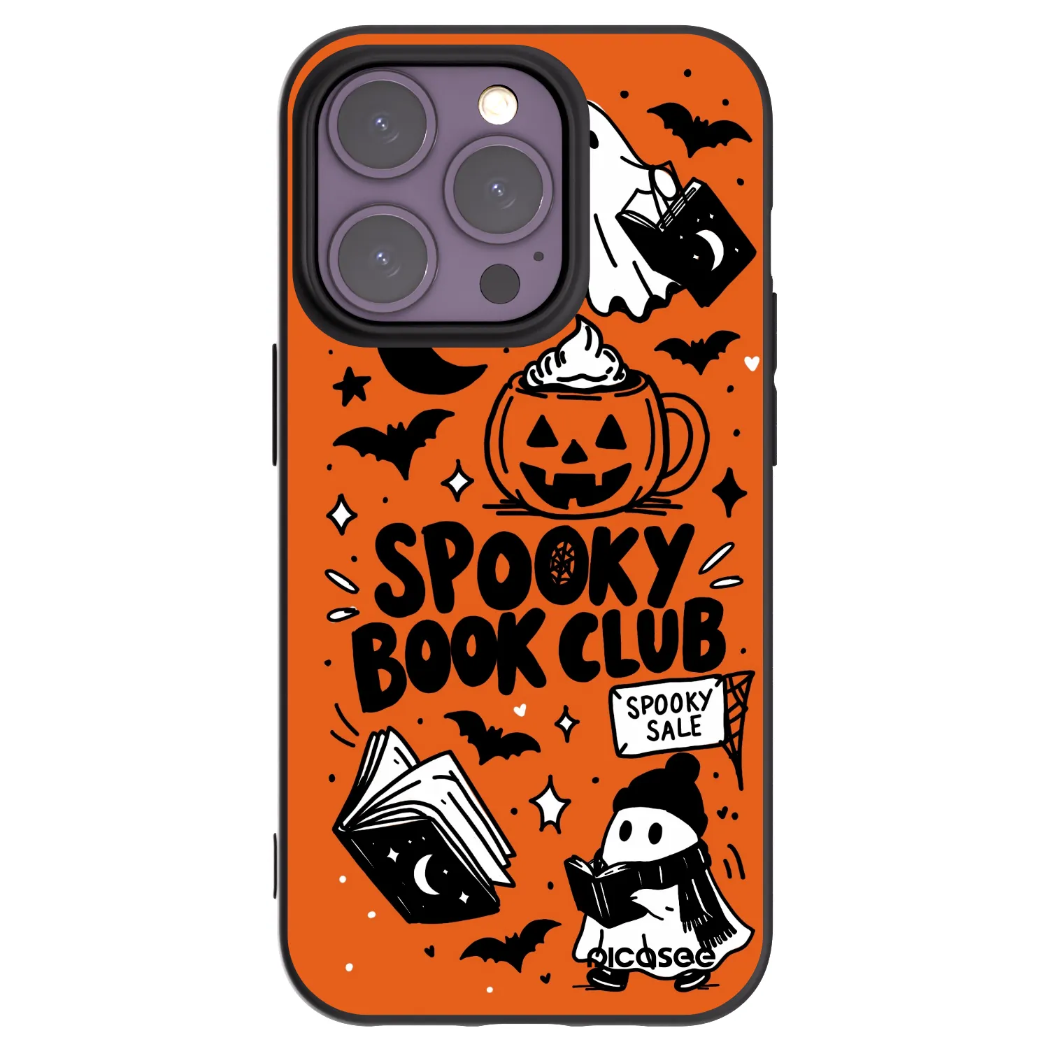 Picasee silikonowe czarne etui na Apple iPhone 14 Pro - Spooky book club