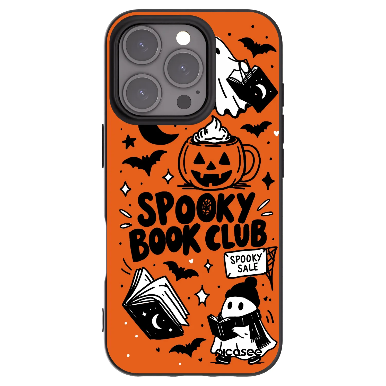 Picasee silikonowe czarne etui na Apple iPhone 16 Pro - Spooky book club