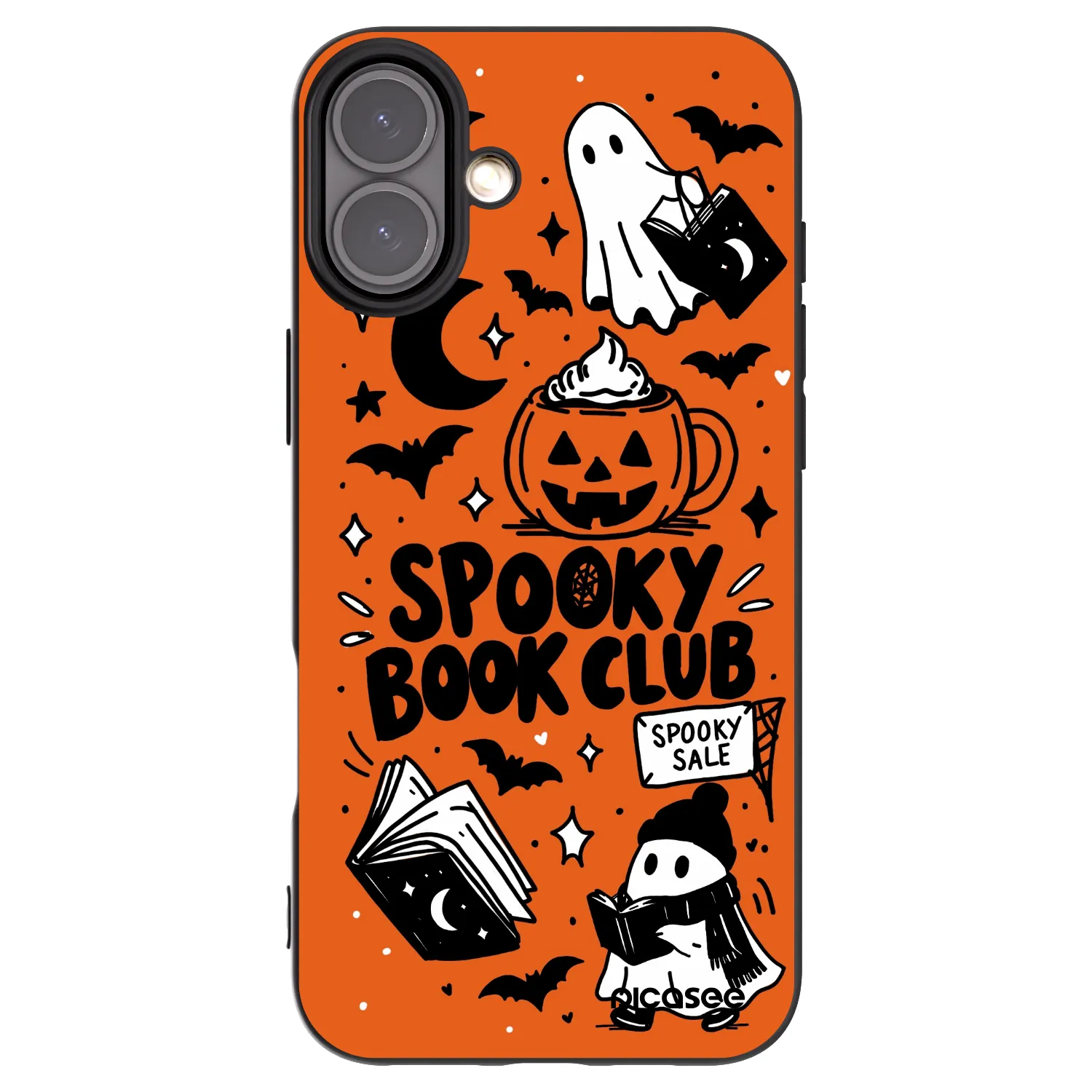 Picasee silikonowe czarne etui na Apple iPhone 16 Plus - Spooky book club