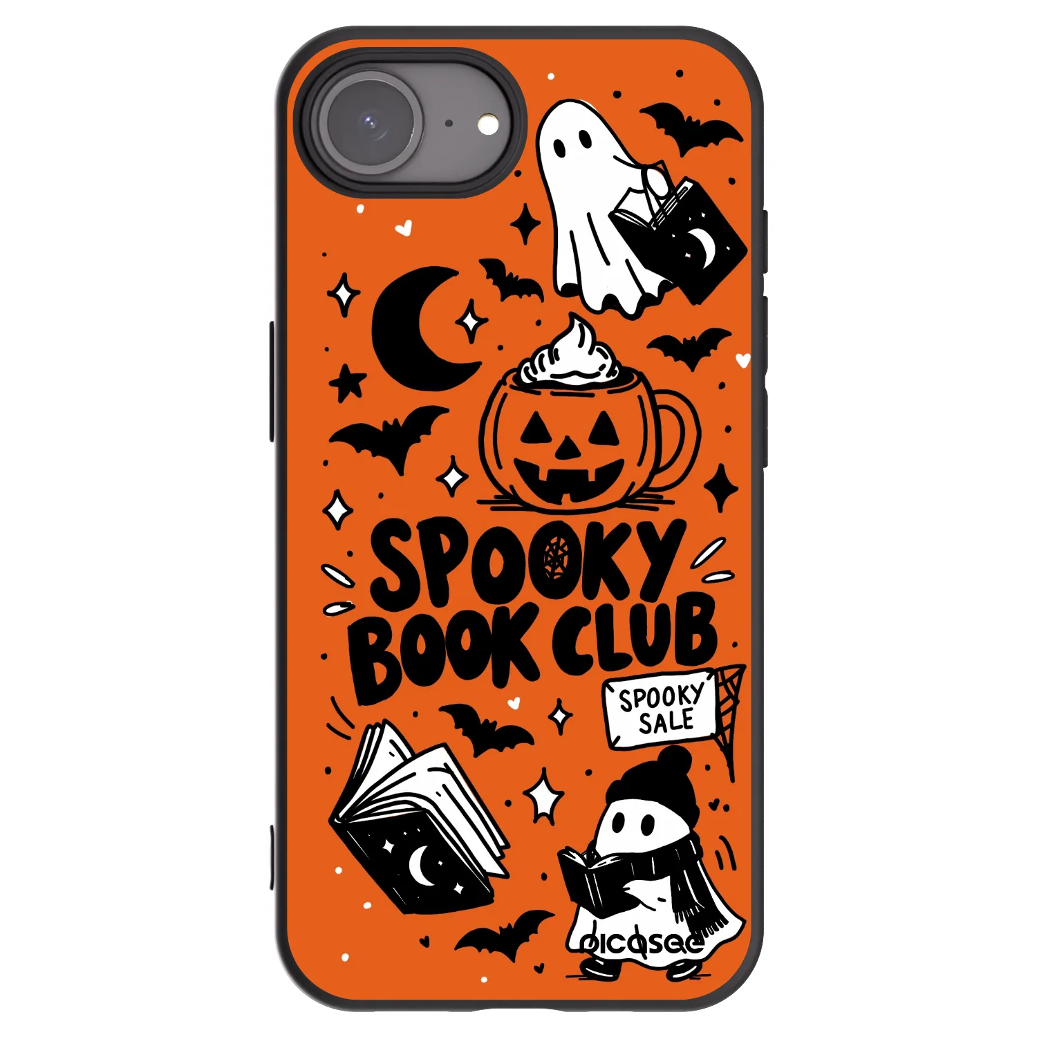 Picasee silikonowe czarne etui na Apple iPhone 16e - Spooky book club
