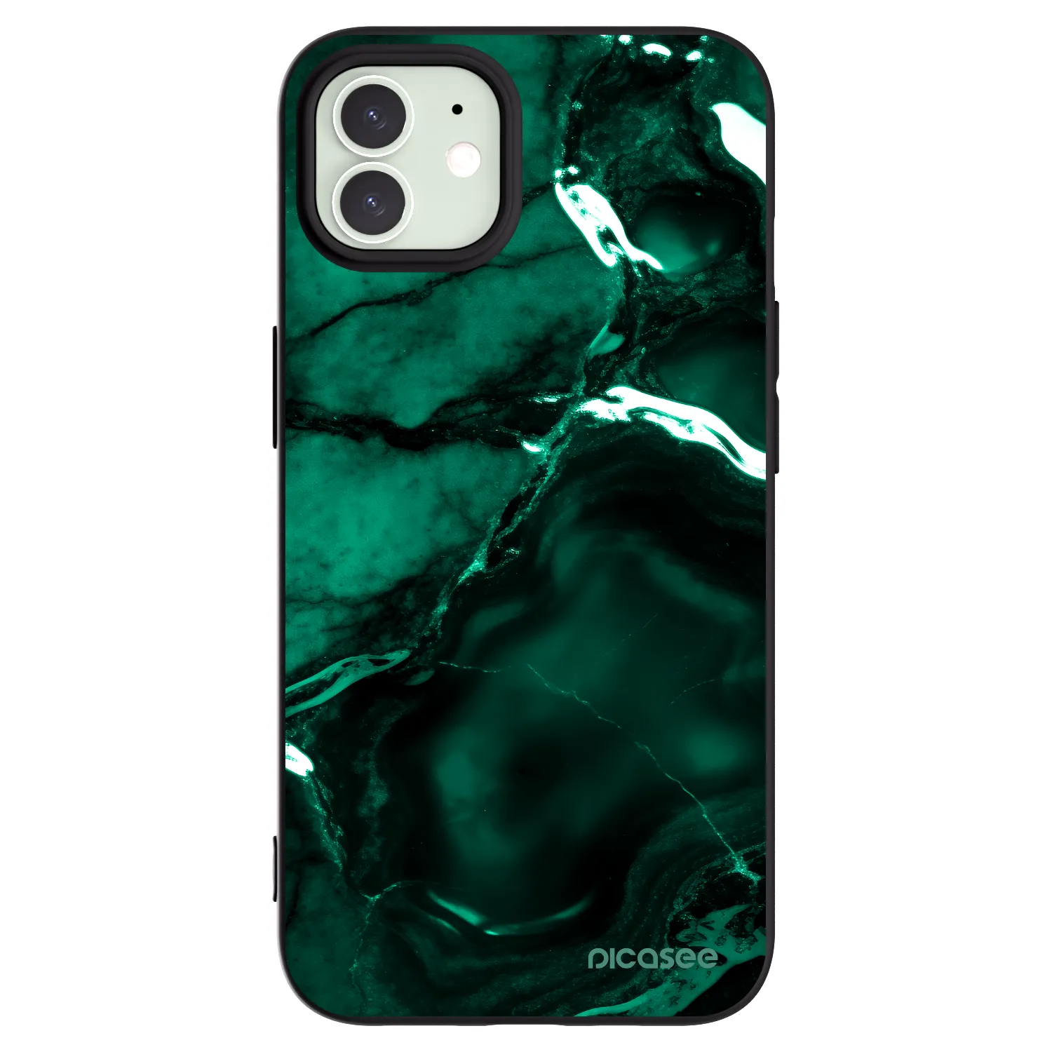 Picasee silikonowe czarne etui na Apple iPhone 12 - Dark emerald