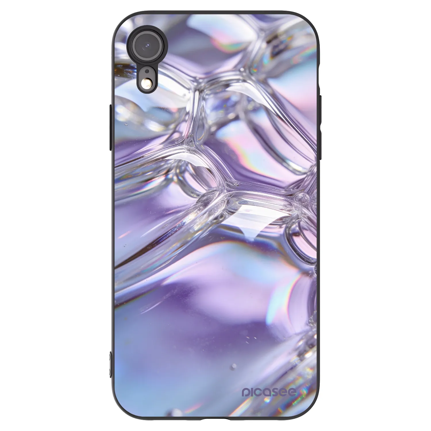 Picasee silikonowe czarne etui na Apple iPhone XR - Iridescent bubbles