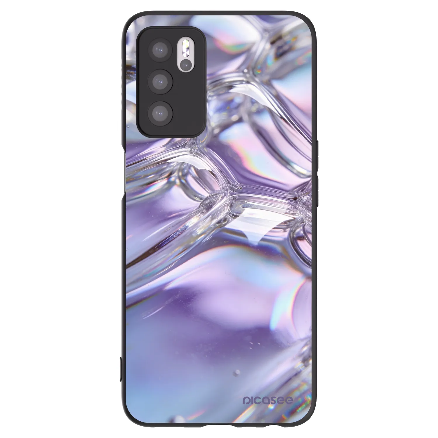 Picasee silikonowe czarne etui na OPPO A16 - Iridescent bubbles