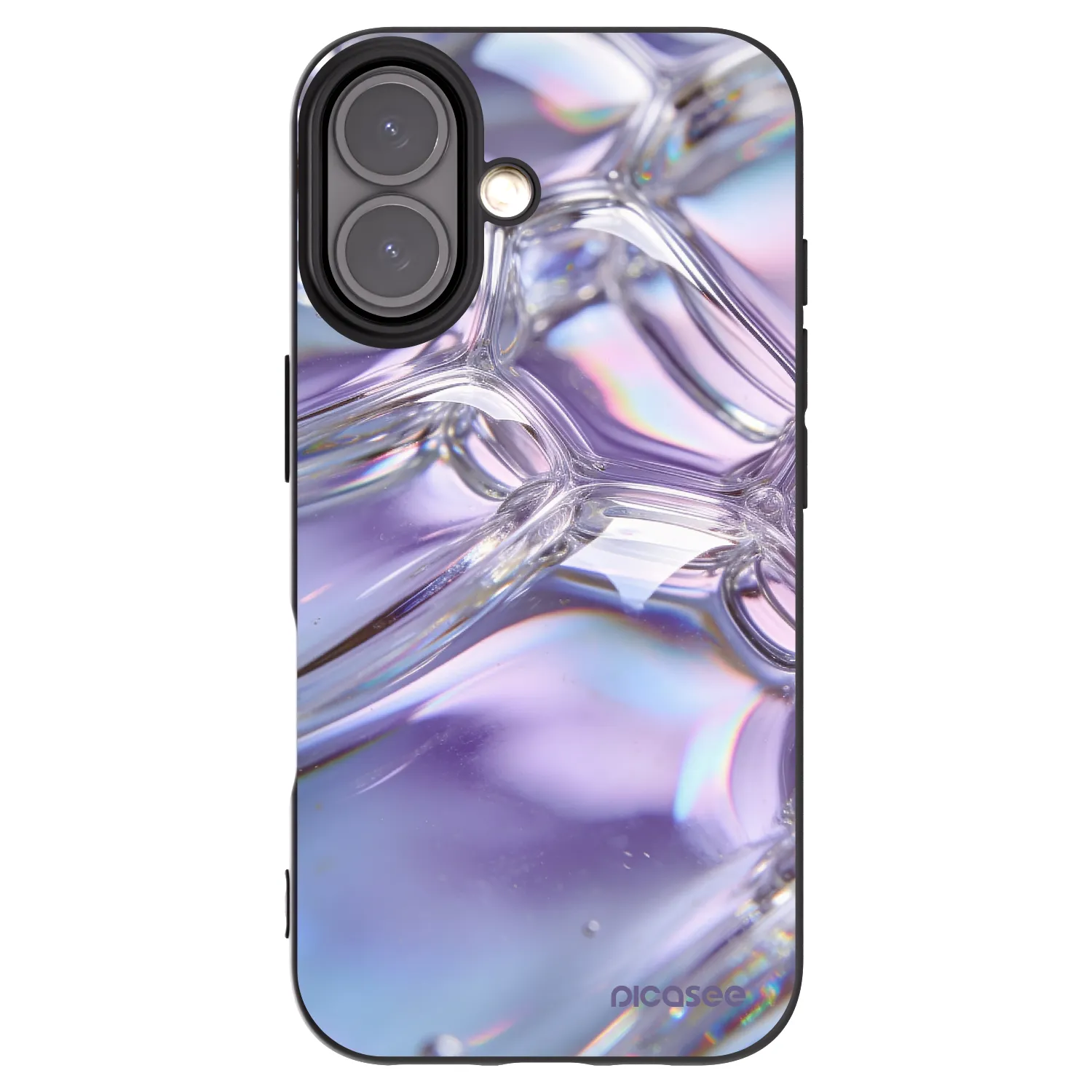 Picasee silikonowe czarne etui na Apple iPhone 16 - Iridescent bubbles