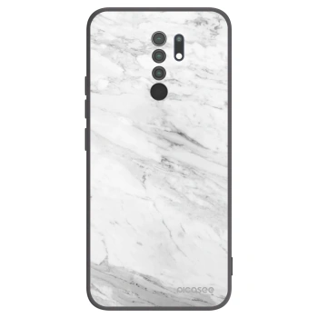 Picasee silikonowe czarne etui na Xiaomi Redmi 9 - White marble
