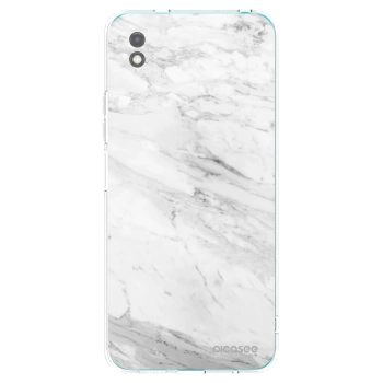 Picasee silikonowe czarne etui na Xiaomi Redmi 9A - White marble