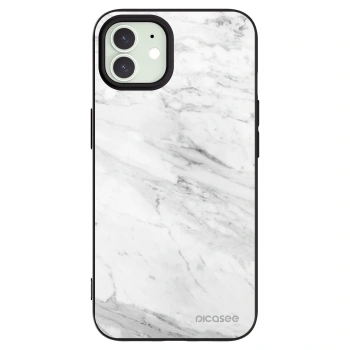 Picasee silikonowe czarne etui na Apple iPhone 12 - White marble