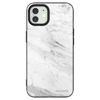 Picasee silikonowe czarne etui na Apple iPhone 12 Pro - White marble