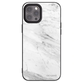 Picasee silikonowe czarne etui na Apple iPhone 12 Pro Max - White marble