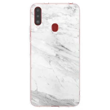 Picasee silikonowe przeźroczyste etui na Samsung Galaxy A20s - White marble