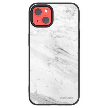 Picasee silikonowe czarne etui na Apple iPhone 13 - White marble