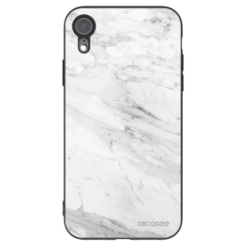 Picasee silikonowe czarne etui na Apple iPhone XR - White marble