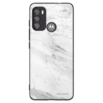 Picasee silikonowe czarne etui na Motorola Moto G60 - White marble