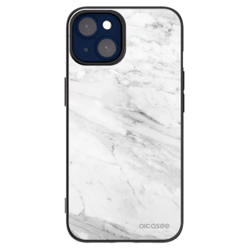Picasee silikonowe czarne etui na Apple iPhone 14 - White marble