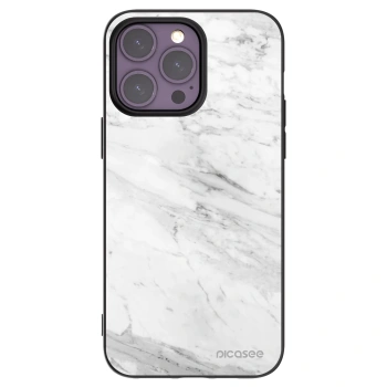 Picasee silikonowe czarne etui na Apple iPhone 14 Pro Max - White marble
