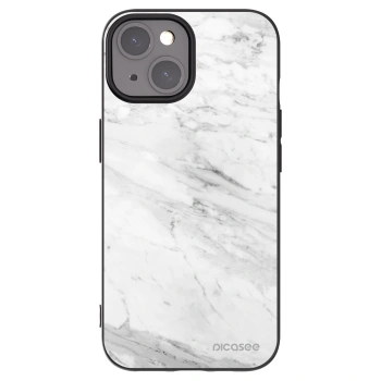Picasee silikonowe czarne etui na Apple iPhone 15 - White marble