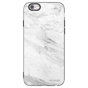Picasee silikonowe czarne etui na Apple iPhone 6/6S - White marble