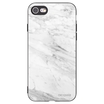Picasee silikonowe czarne etui na Apple iPhone 7 - White marble