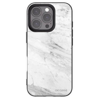 Picasee silikonowe czarne etui na Apple iPhone 16 Pro - White marble