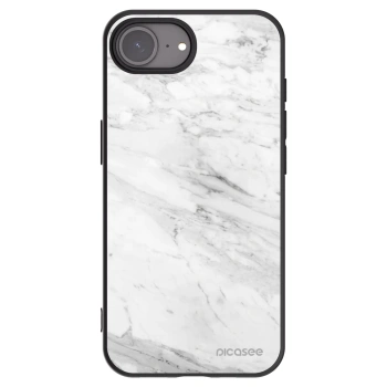 Picasee silikonowe czarne etui na Apple iPhone 16e - White marble