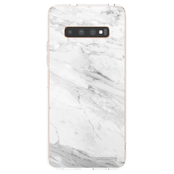 Picasee silikonowe przeźroczyste etui na Samsung Galaxy S10 Plus G975 - White marble