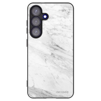 Picasee silikonowe czarne etui na Samsung Galaxy S25 5G - White marble