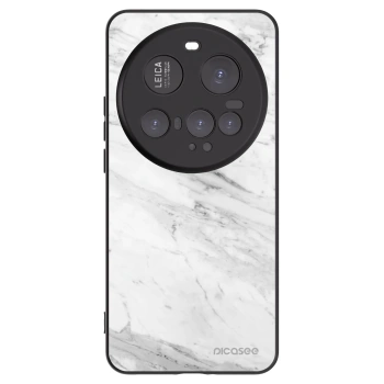 Picasee silikonowe czarne etui na Xiaomi 15 Ultra - White marble