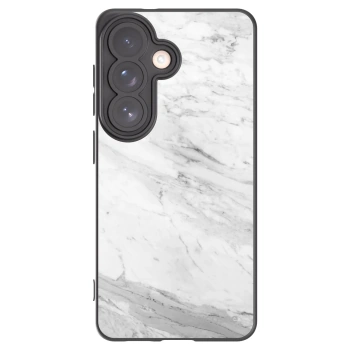 Picasee silikonowe czarne etui na Samsung Galaxy S26 - White marble