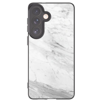 Picasee silikonowe czarne etui na Samsung Galaxy S26+ - White marble