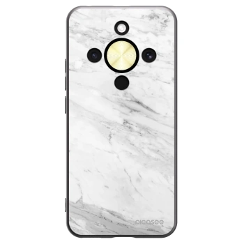 Picasee silikonowe czarne etui na Honor Magic8 Lite 5G - White marble