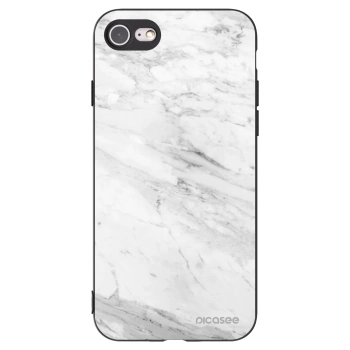 Picasee silikonowe czarne etui na Apple iPhone SE 2020 - White marble