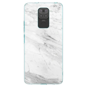 Picasee silikonowe czarne etui na Xiaomi Redmi Note 9 - White marble