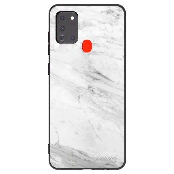 Picasee silikonowe czarne etui na Samsung Galaxy A21s - White marble