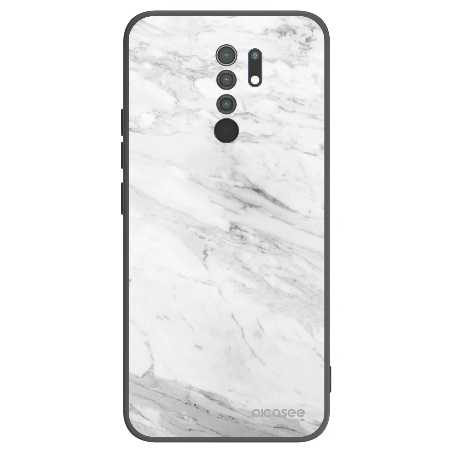 Picasee silikonowe czarne etui na Xiaomi Redmi 9 - White marble