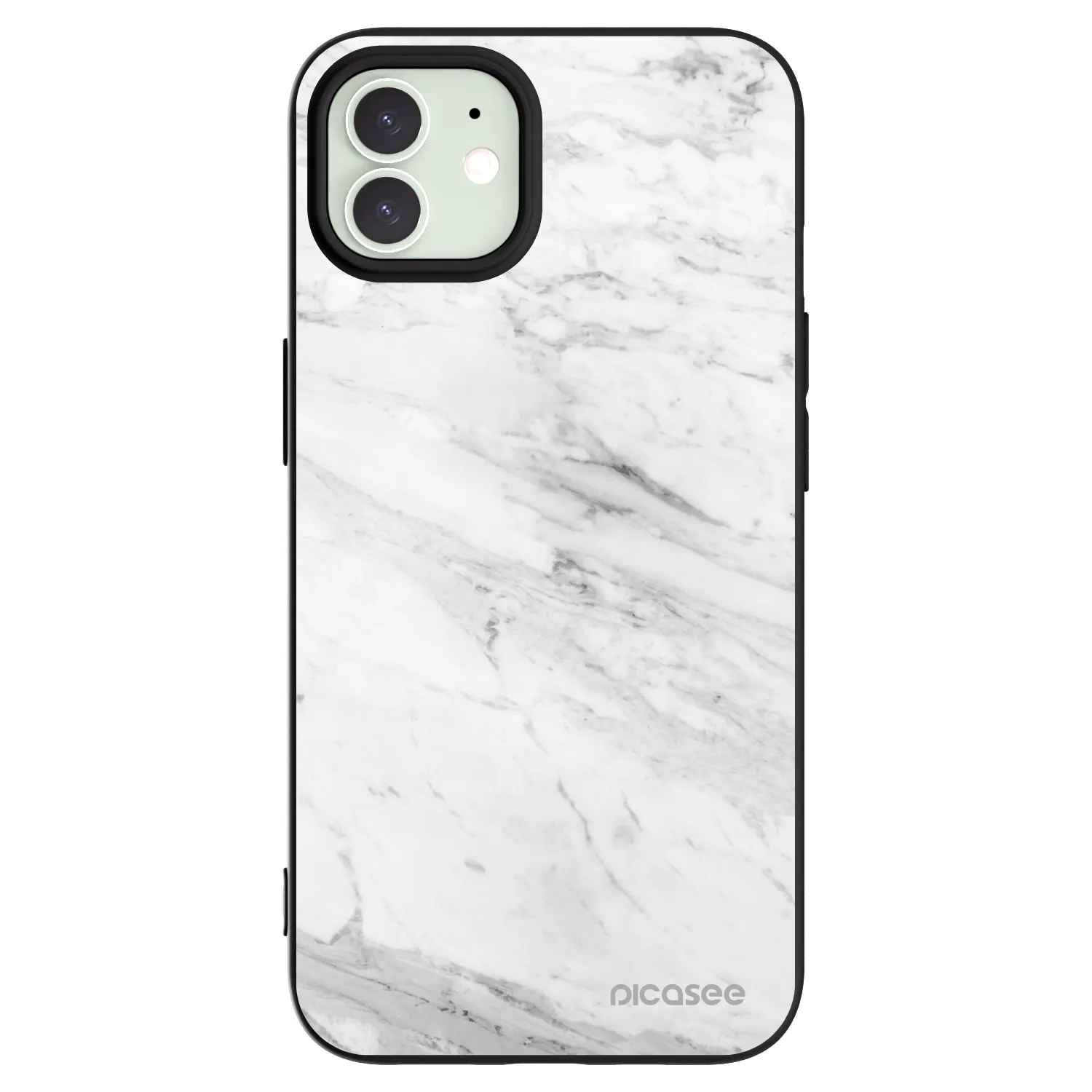 Picasee silikonowe czarne etui na Apple iPhone 12 - White marble