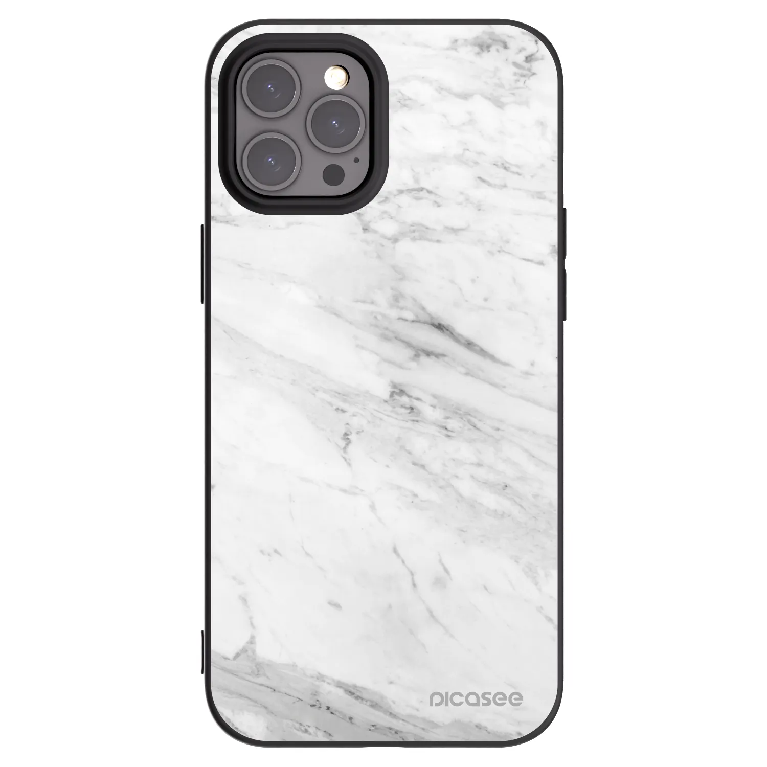 Picasee silikonowe czarne etui na Apple iPhone 12 Pro Max - White marble