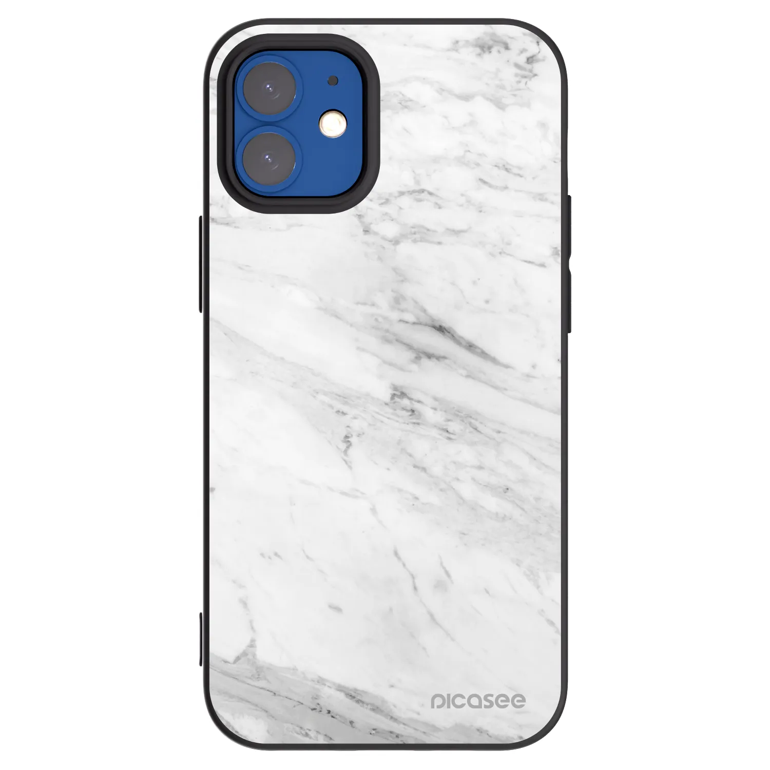 Picasee silikonowe czarne etui na Apple iPhone 12 mini - White marble