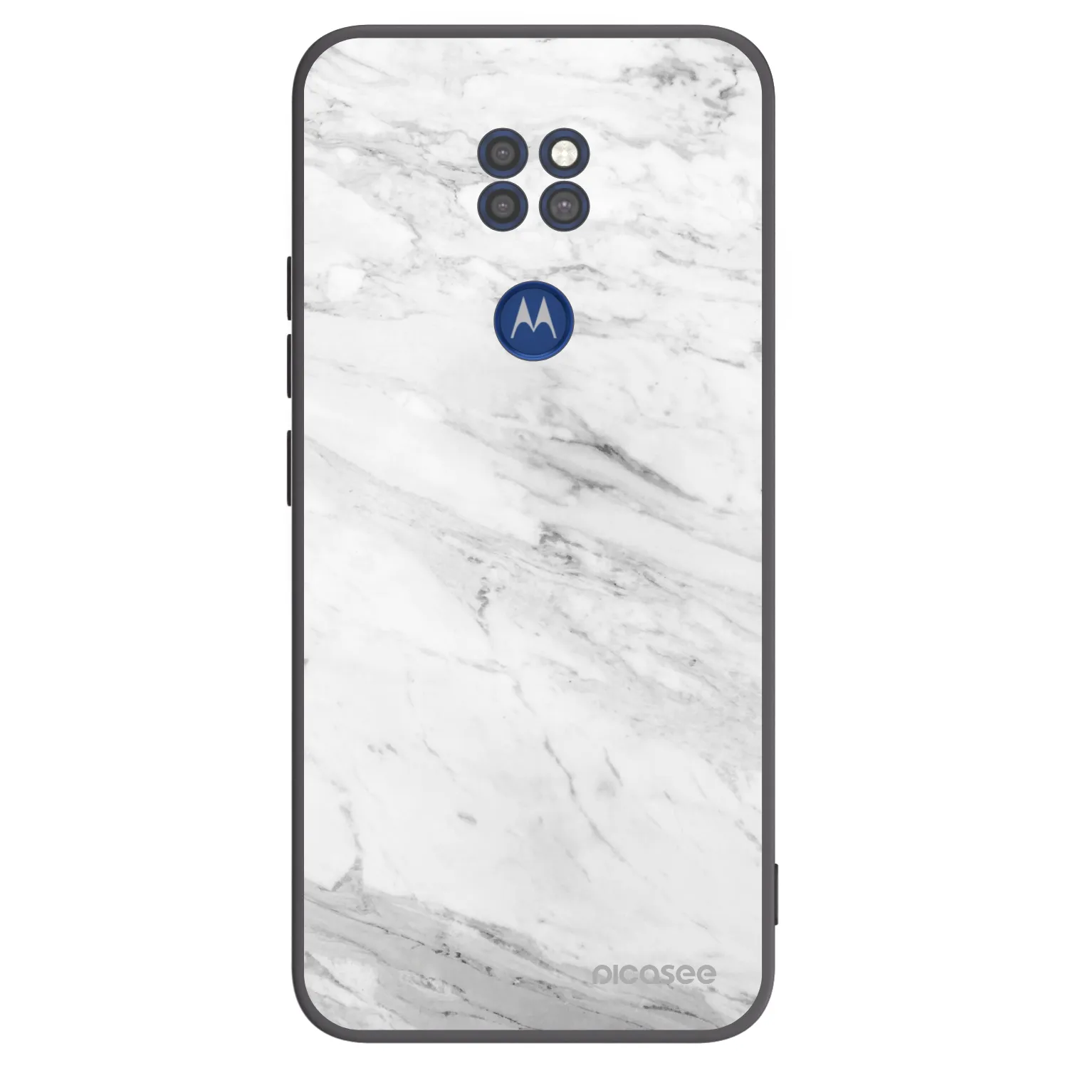 Picasee silikonowe czarne etui na Motorola Moto G9 Play - White marble