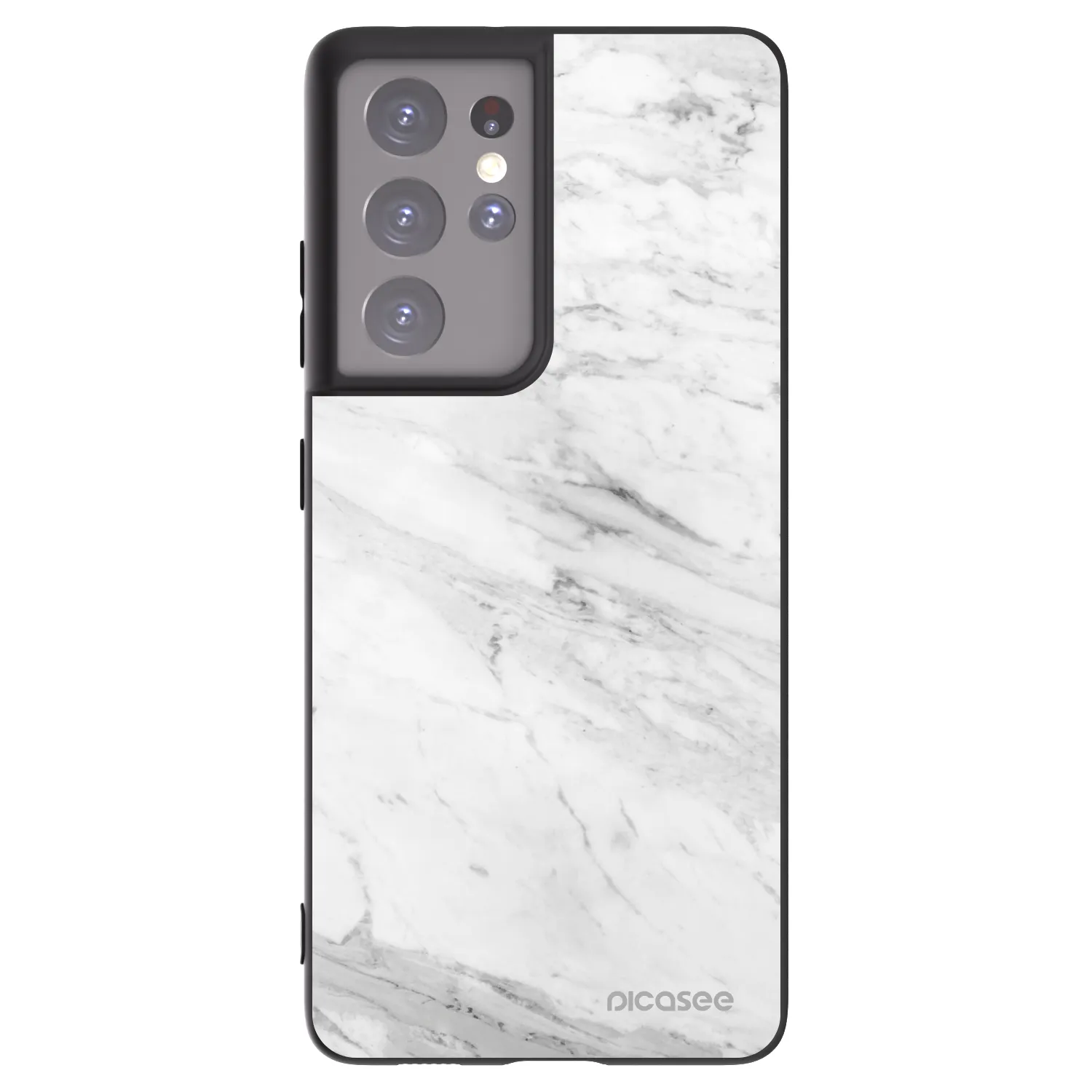 Picasee silikonowe czarne etui na Samsung Galaxy S21 Ultra 5G G998B - White marble