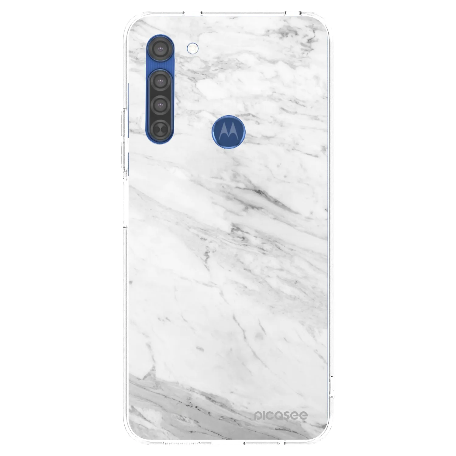 Picasee silikonowe przeźroczyste etui na Motorola Moto G8 - White marble
