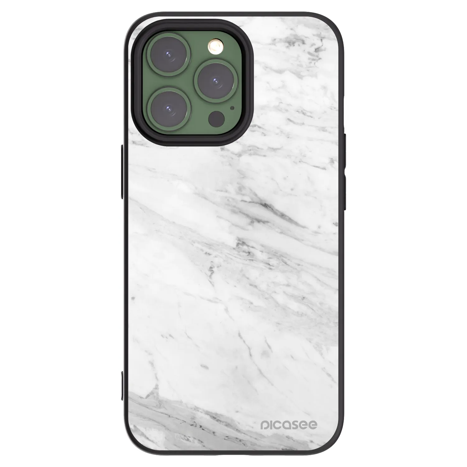 Picasee silikonowe czarne etui na Apple iPhone 13 Pro - White marble