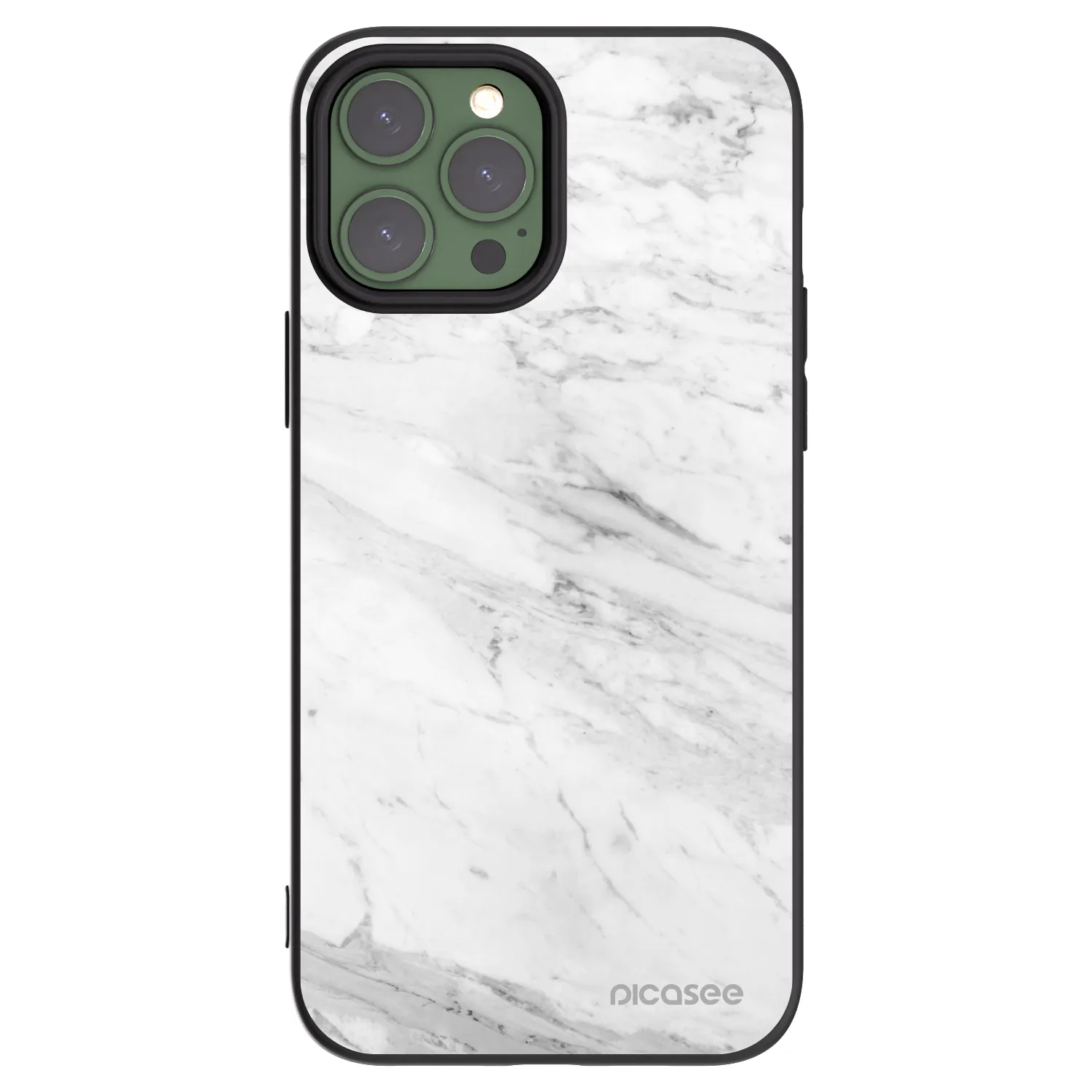 Picasee silikonowe czarne etui na Apple iPhone 13 Pro Max - White marble