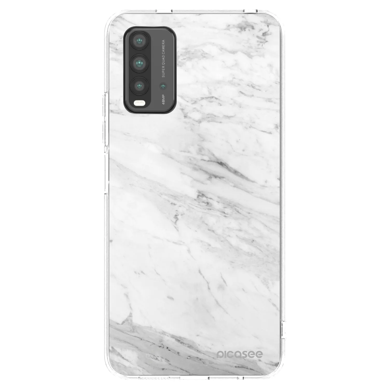 Picasee silikonowe czarne etui na Xiaomi Redmi 9T - White marble