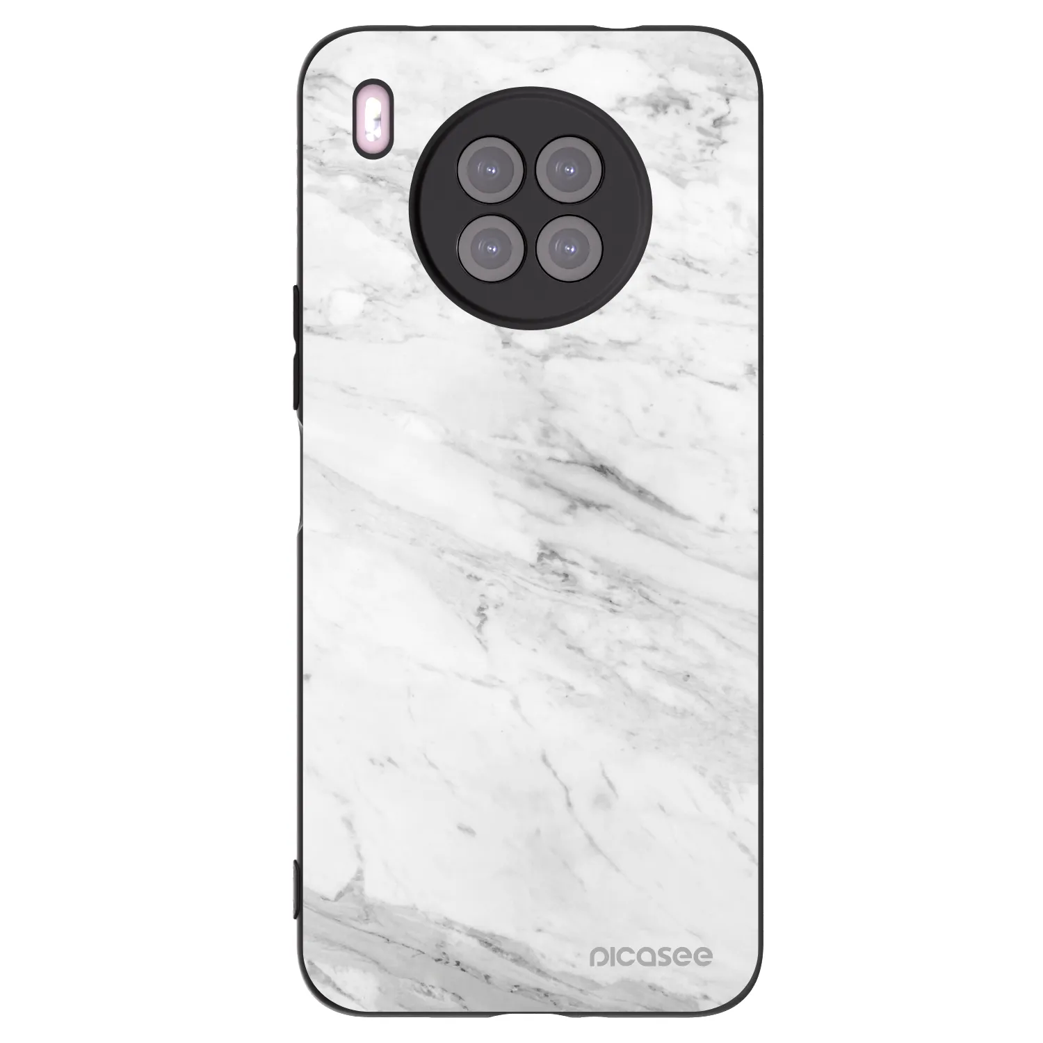 Picasee silikonowe czarne etui na Huawei Nova 8i - White marble