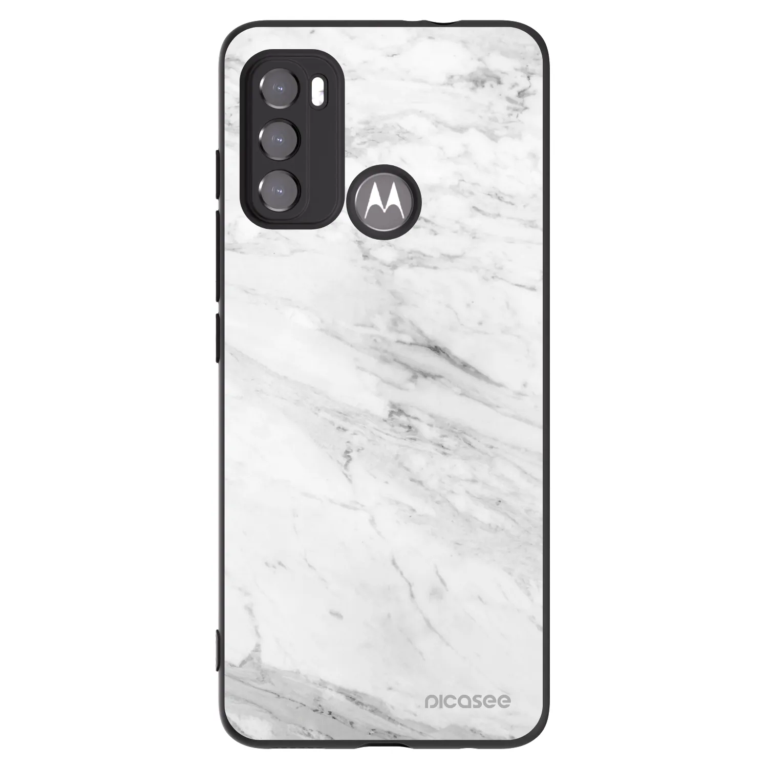 Picasee silikonowe czarne etui na Motorola Moto G60 - White marble