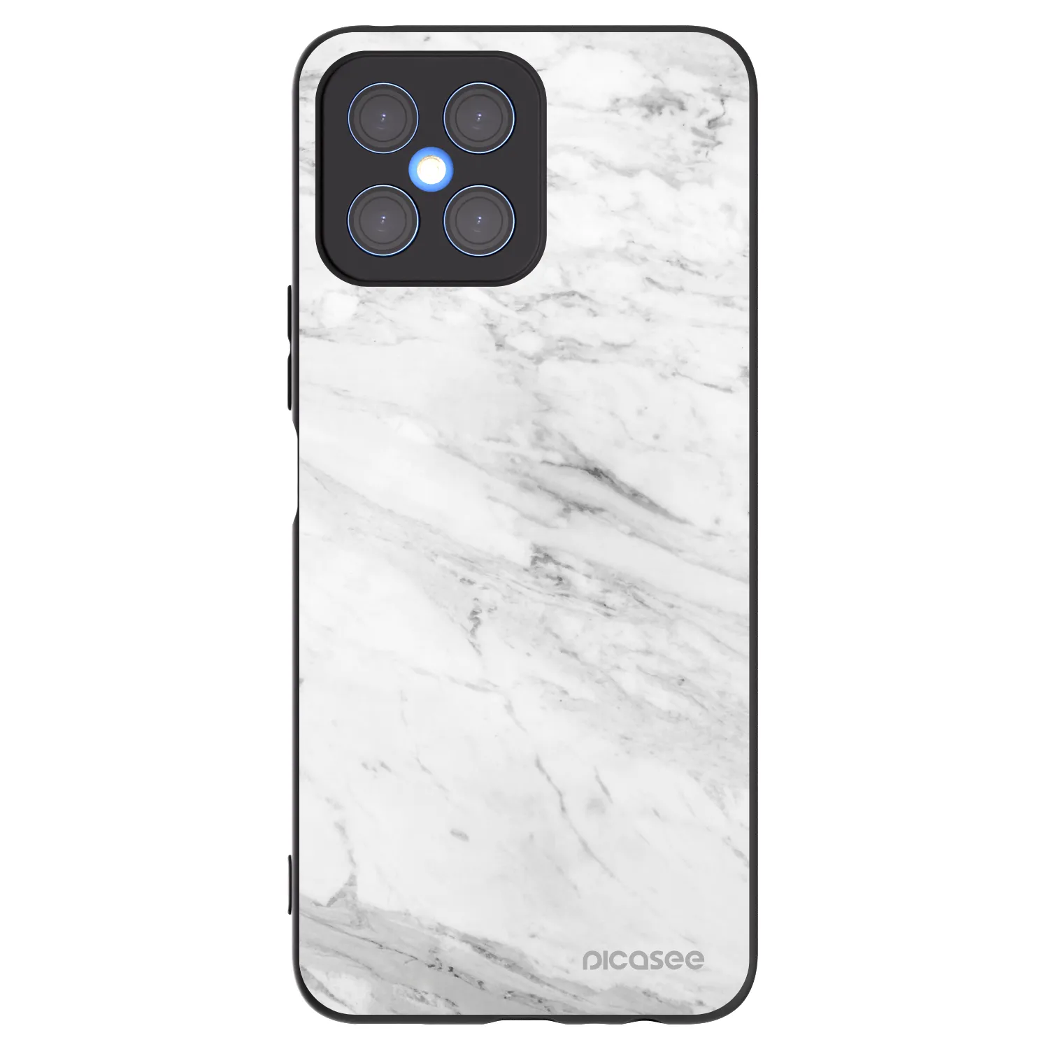 Picasee silikonowe czarne etui na Honor X8 4G - White marble